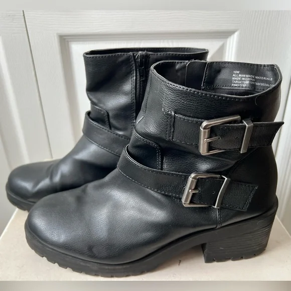 Target Black Moto Boots with Silver Buckles - Picture 3 of 5